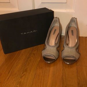 Tahari gold heels with zipper on heel